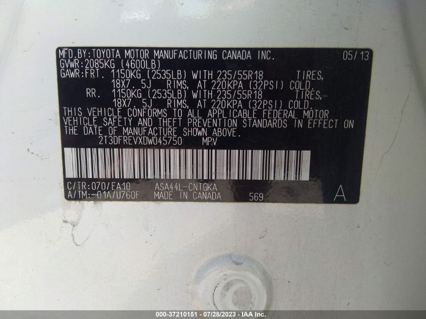 2013 TOYOTA RAV4 LIMITED - 2T3DFREVXDW045750
