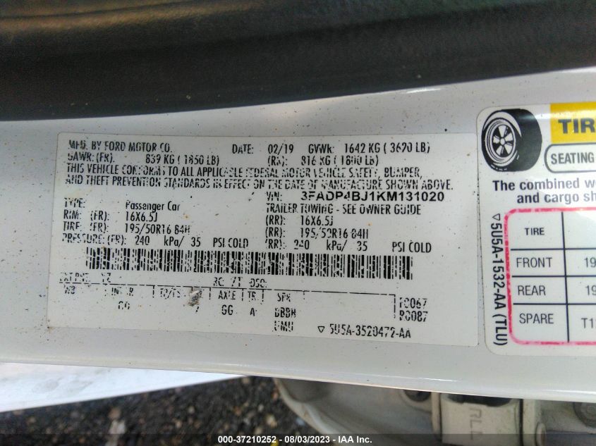 2019 FORD FIESTA SE - 3FADP4BJ1KM131020