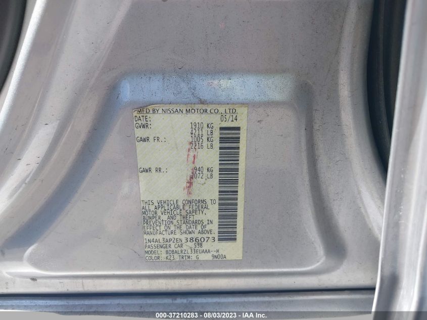 2014 NISSAN ALTIMA 2.5 S - 1N4AL3AP2EN386073