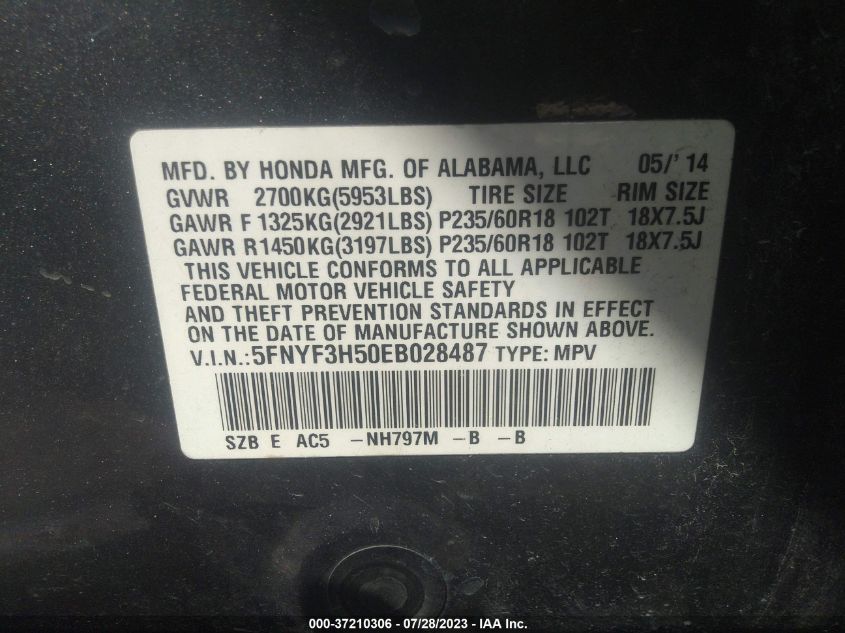 2014 HONDA PILOT EX-L - 5FNYF3H50EB028487