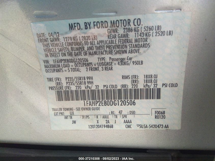 2013 FORD TAURUS SEL - 1FAHP2E80DG120506