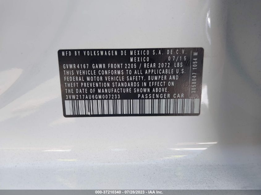 2016 VOLKSWAGEN GOLF S/SE/SEL - 3VW217AU6GM007233