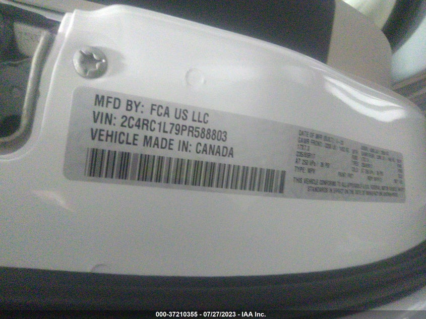 VIN 2C4RC1L79PR588803 2023 CHRYSLER PACIFICA