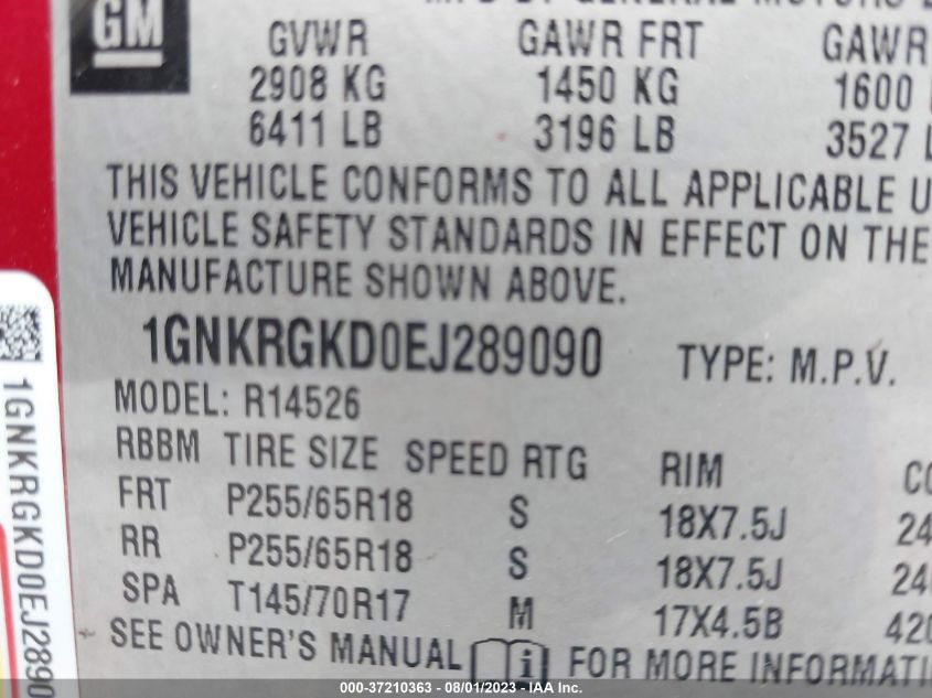 2014 CHEVROLET TRAVERSE LT - 1GNKRGKD0EJ289090