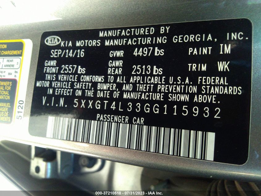 2016 KIA OPTIMA LX - 5XXGT4L33GG115932