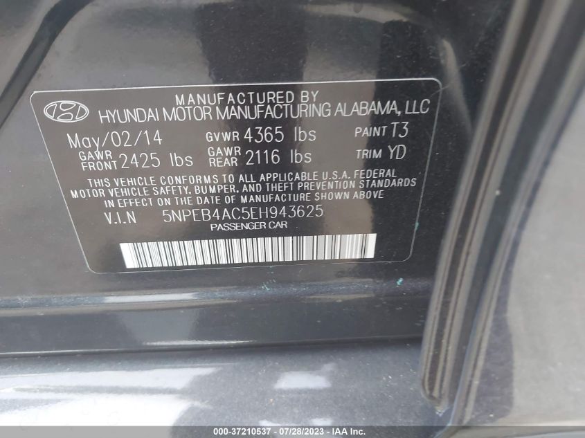 2014 HYUNDAI SONATA GLS - 5NPEB4AC5EH943625