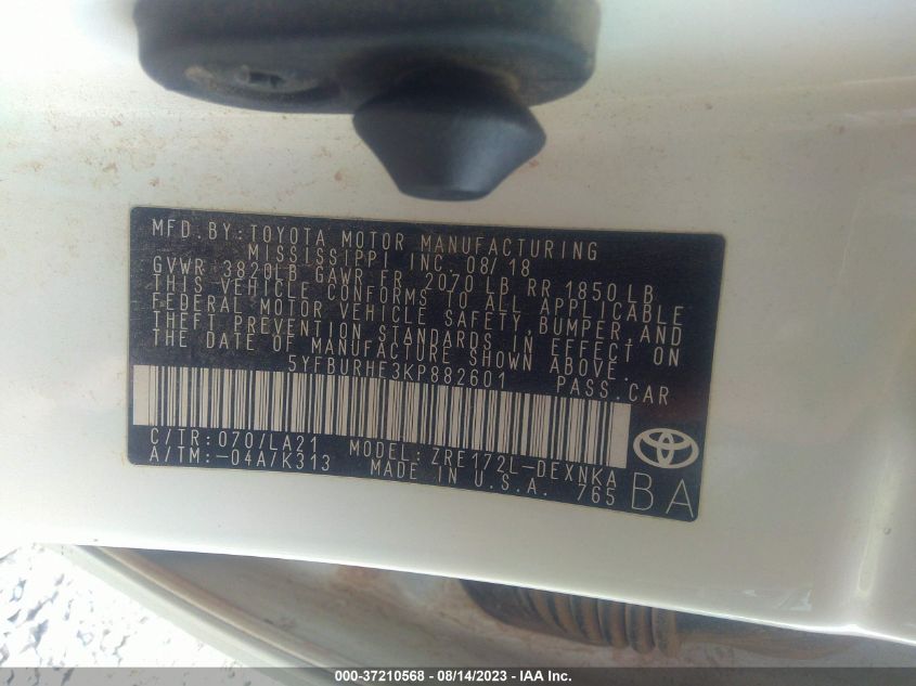 2019 TOYOTA COROLLA L/LE/XLE/SE/XSE - 5YFBURHE3KPH82601