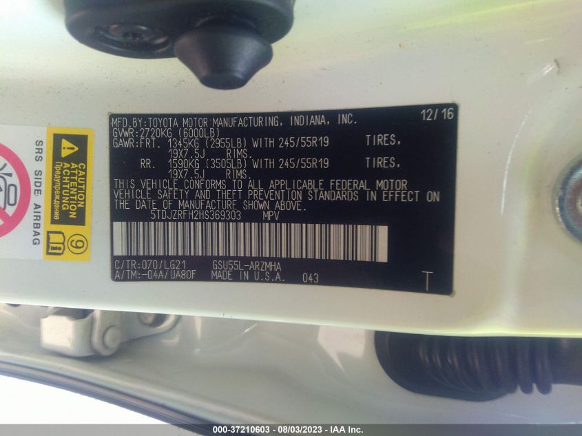 2017 TOYOTA HIGHLANDER XLE/SE - 5TDJZRFH2HS369303