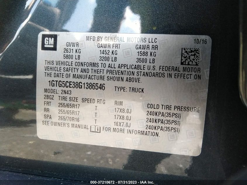 2016 GMC CANYON 2WD SLE - 1GTG5CE38G1386546