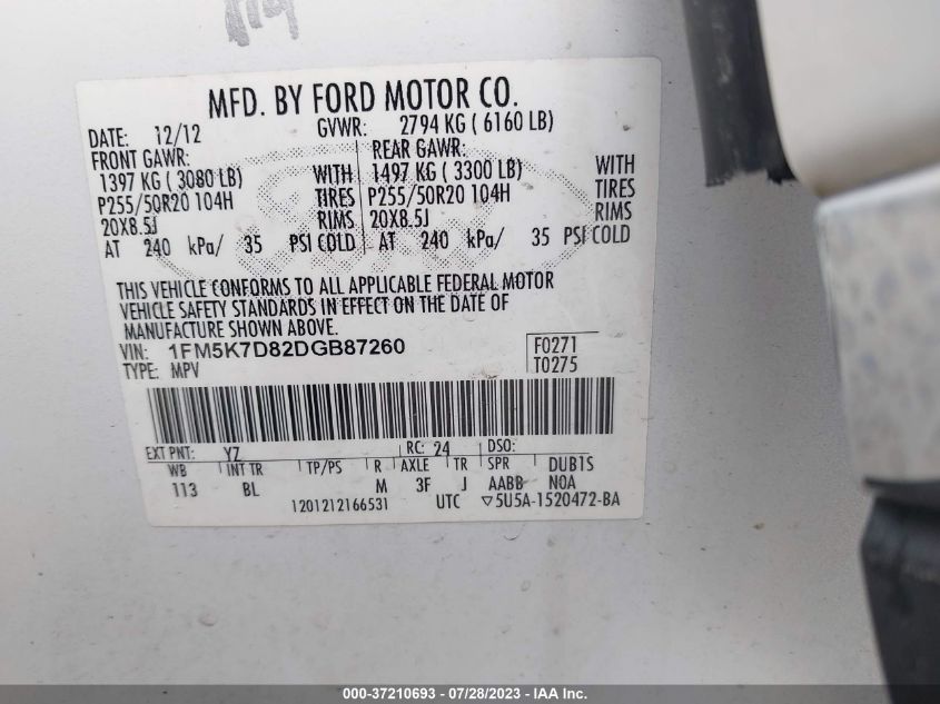2013 FORD EXPLORER XLT - 1FM5K7D82DGB87260