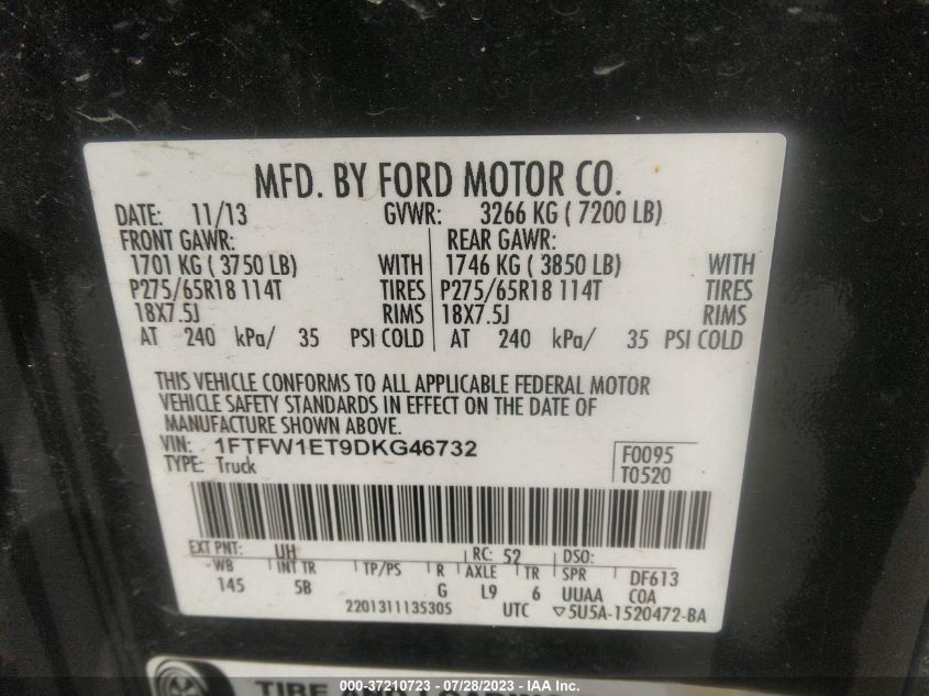 2013 FORD F-150 XL/XLT/FX4/LARIAT - 1FTFW1ET9DKG46732