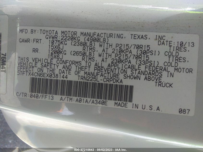 2014 TOYOTA TACOMA - 5TFTX4CN6EX038144