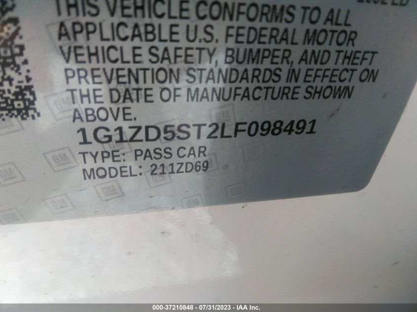 2020 CHEVROLET MALIBU LT - 1G1ZD5ST2LF098491