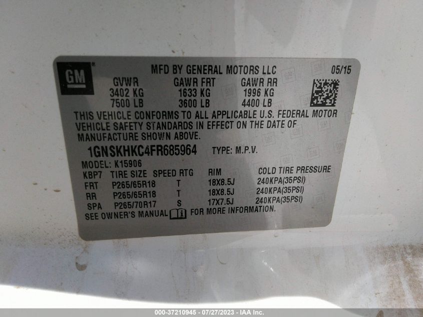 2015 CHEVROLET SUBURBAN LS - 1GNSKHKC4FR685964