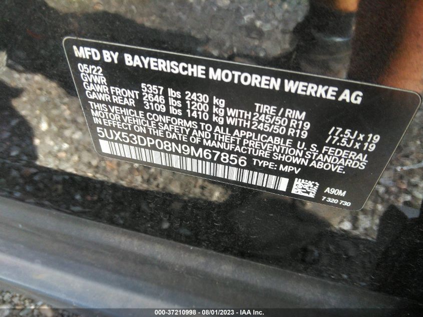 2022 BMW X3 XDRIVE30I - 5UX53DP08N9M67856