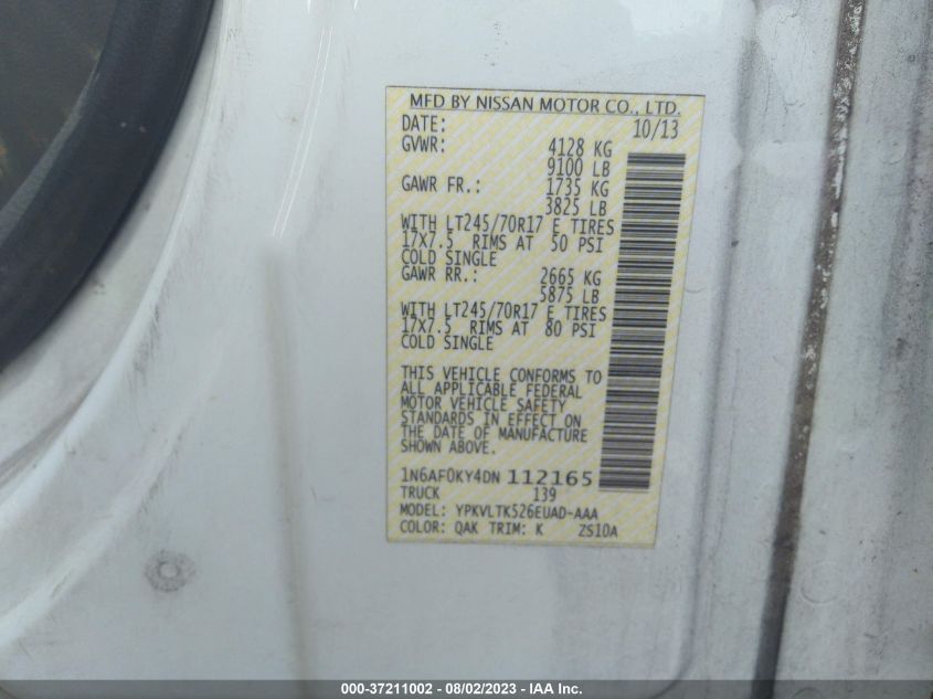 2013 NISSAN NV CARGO NV2500 HD SV V8 - 1N6AF0KY4DN112165