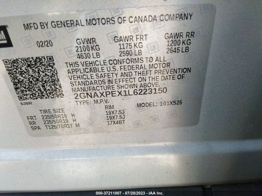 2020 CHEVROLET EQUINOX PREMIER - 2GNAXPEX1L6223150