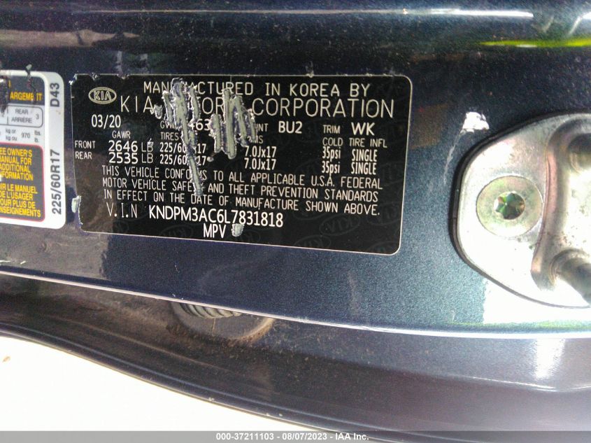 2020 KIA SPORTAGE LX - KNDPM3AC6L7831818