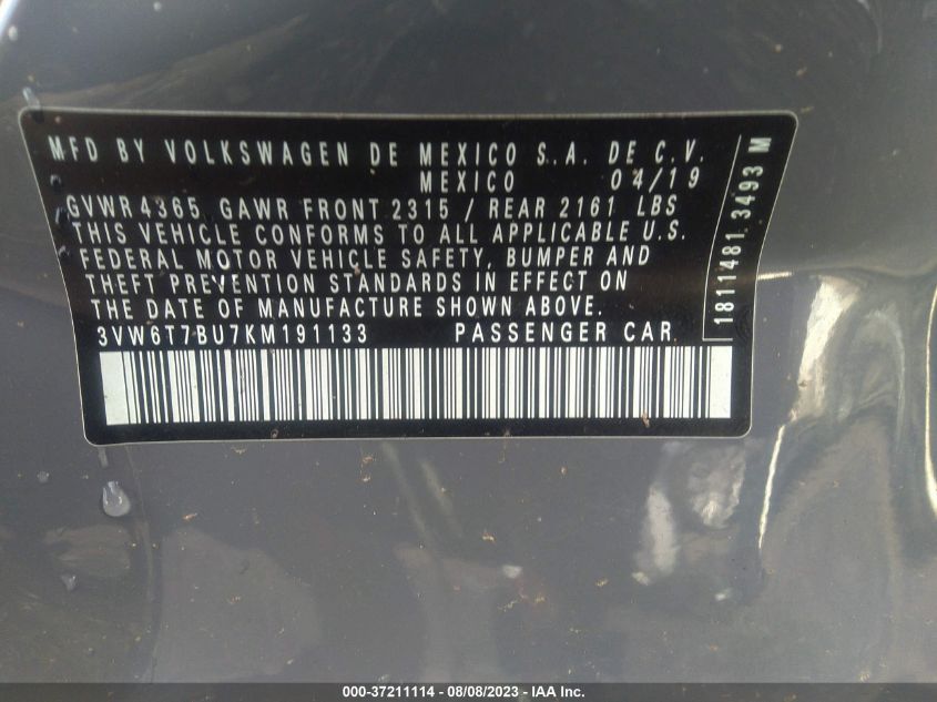 2019 VOLKSWAGEN JETTA GLI S - 3VW6T7BU7KM191133