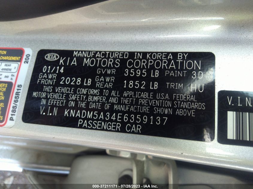 2014 KIA RIO LX - KNADM5A34E6359137