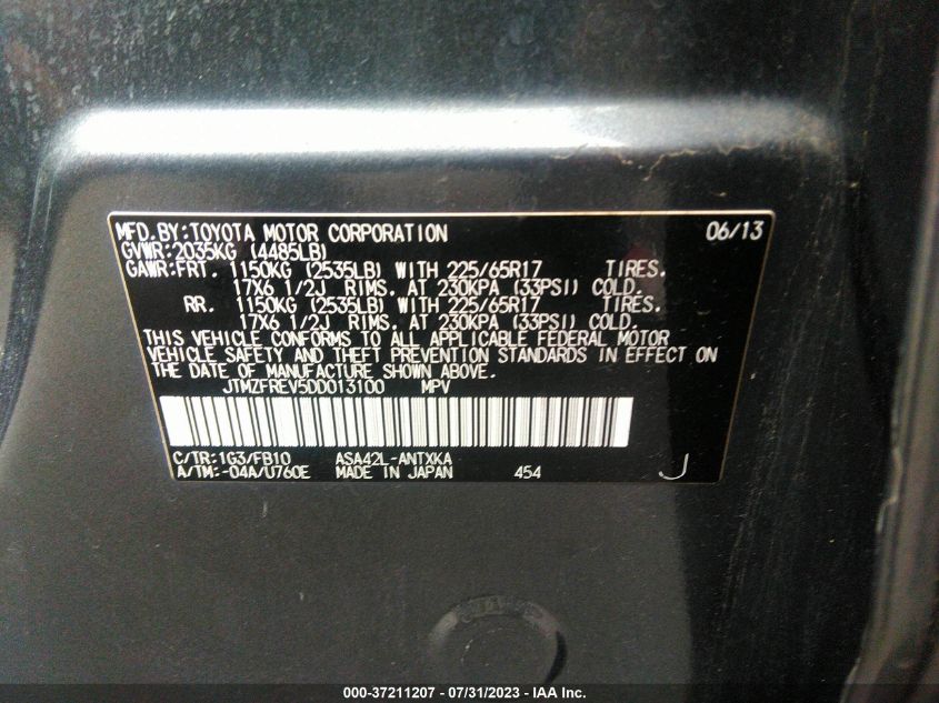 2013 TOYOTA RAV4 LE - JTMZFREV5DD013100