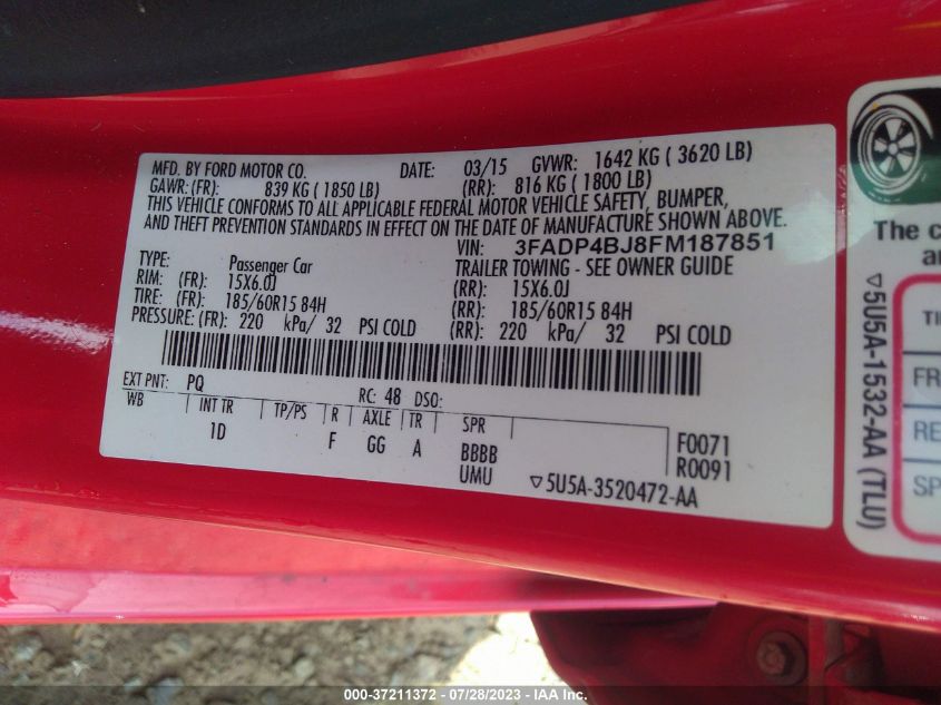 2015 FORD FIESTA SE - 3FADP4BJ8FM187851