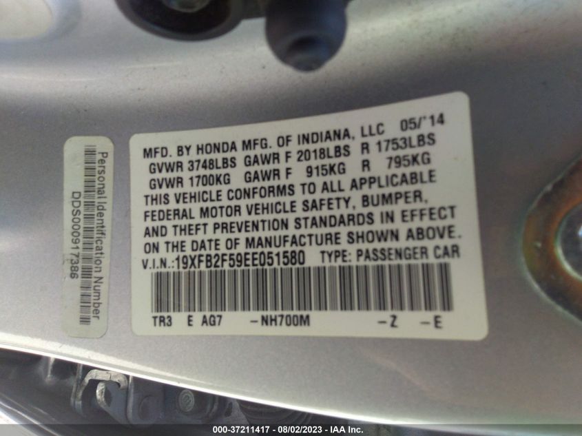 2014 HONDA CIVIC SEDAN LX - 19XFB2F59EE051580