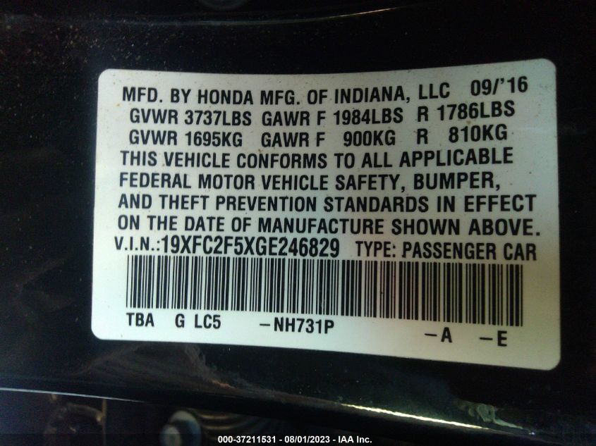 2016 HONDA CIVIC SEDAN LX - 19XFC2F5XGE246829