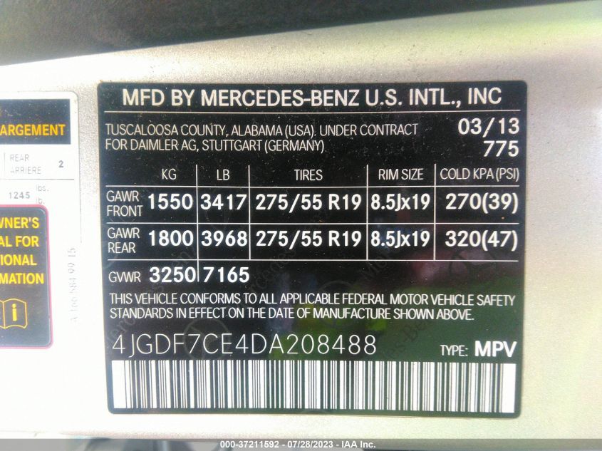 2013 MERCEDES-BENZ GL-CLASS GL 450 4JGDF7CE4DA208488