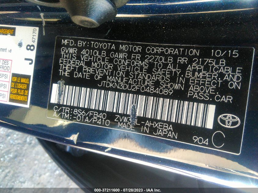 2015 TOYOTA PRIUS FOUR - JTDKN3DU2F0484089