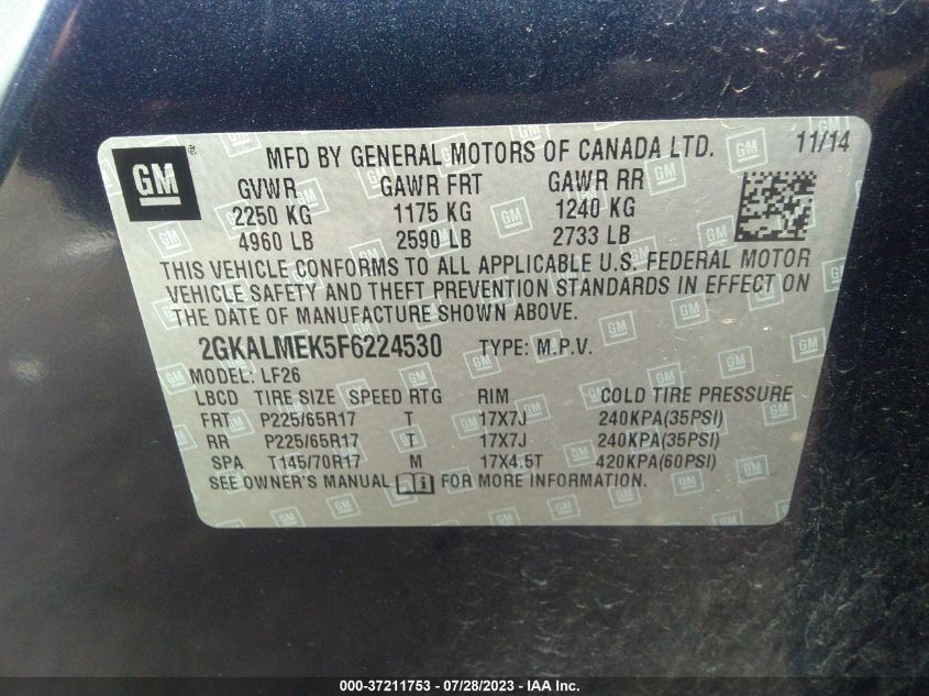 2015 GMC TERRAIN SLE - 2GKALMEK5F6224530