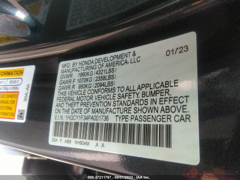 2023 HONDA ACCORD SEDAN EX - 1HGCY1F34PA001736
