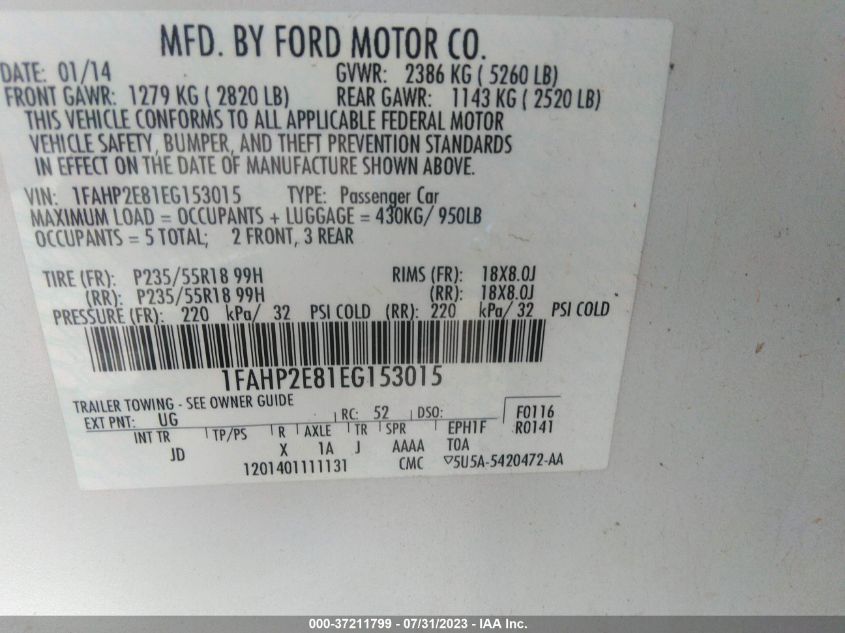 2014 FORD TAURUS SEL - 1FAHP2E81EG153015