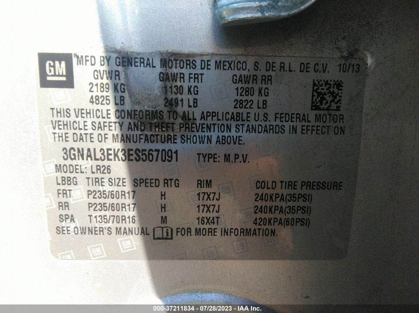 2014 CHEVROLET CAPTIVA SPORT FLEET LT - 3GNAL3EK3ES567091