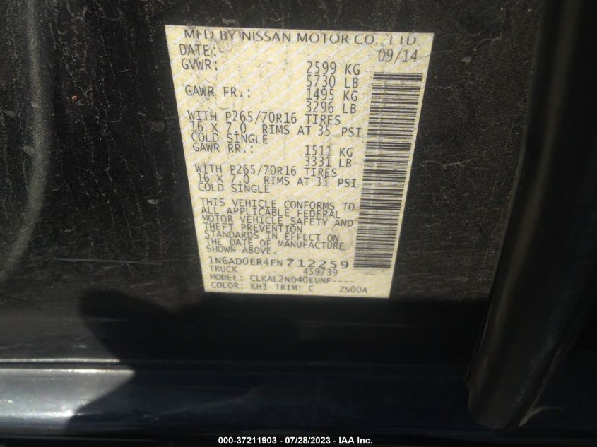 2015 NISSAN FRONTIER SV - 1N6AD0ER4FN712259