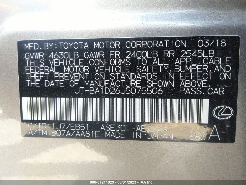 2018 LEXUS IS 300 - JTHBA1D26J5075506