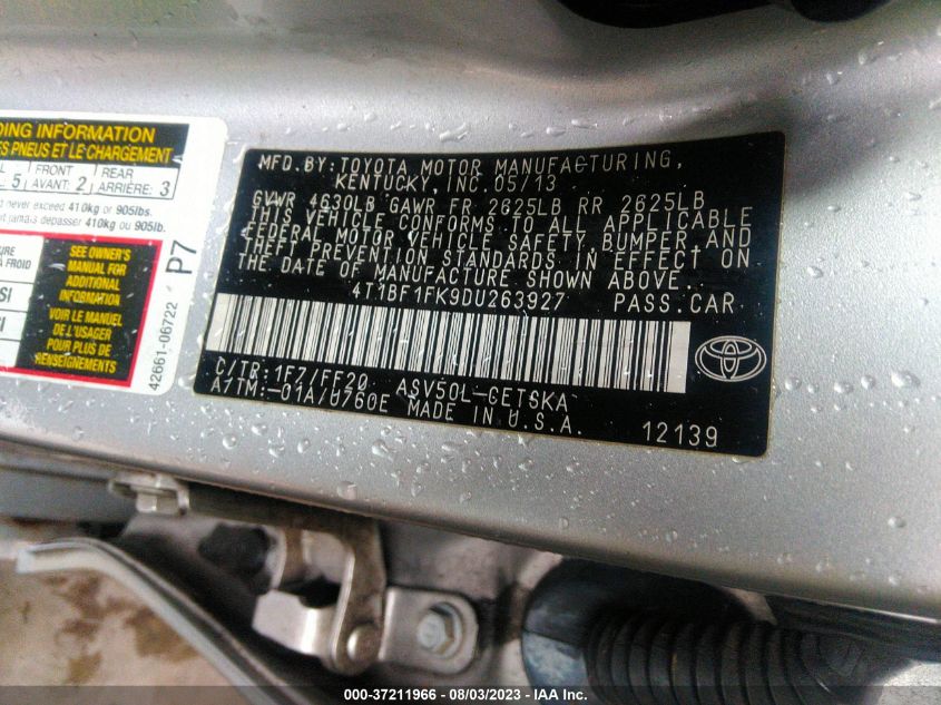 2013 TOYOTA CAMRY L/LE/SE/XLE - 4T1BF1FK9DU263927