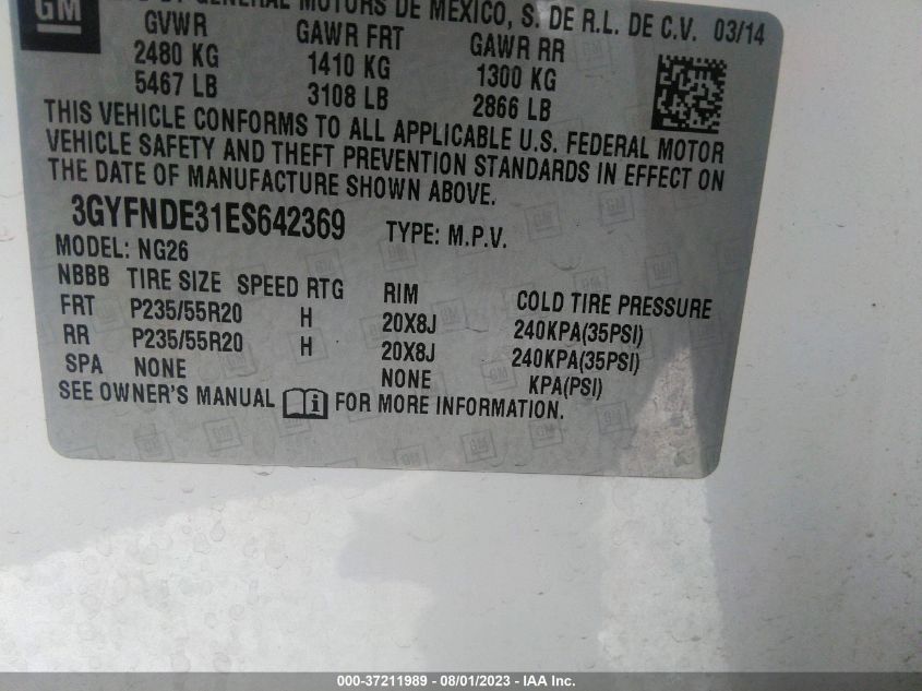 2014 CADILLAC SRX PREMIUM COLLECTION - 3GYFNDE31ES642369
