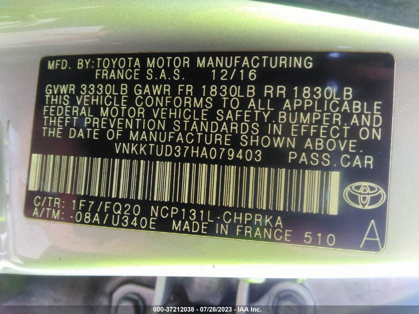 2017 TOYOTA YARIS L/SE/LE - VNKKTUD37HA079403