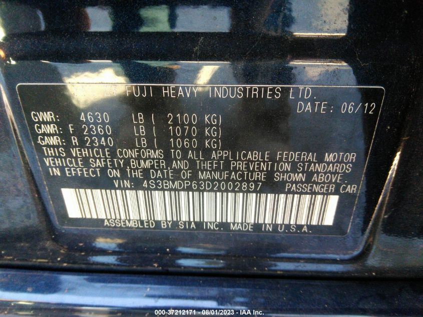 2013 SUBARU LEGACY 3.6R LIMITED - 4S3BMDP63D2002897