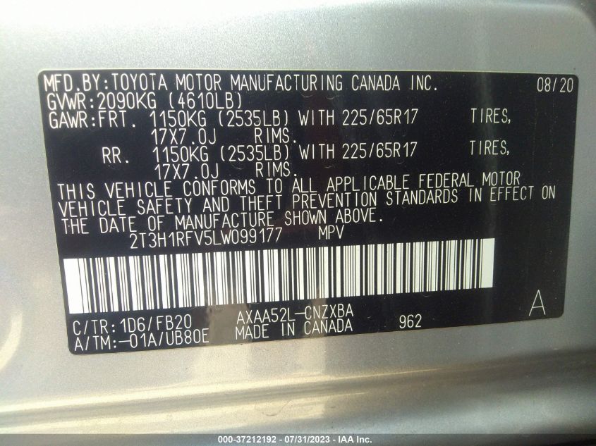 2020 TOYOTA RAV4 LE - 2T3H1RFV5LW099177