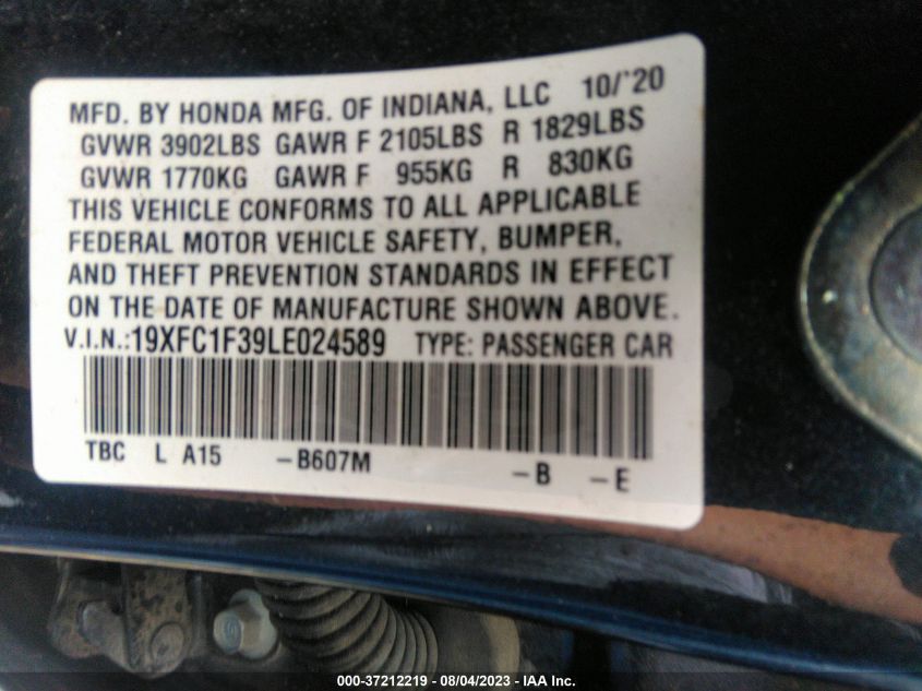 19XFC1F39LE024589 Honda Civic Sedan EX 9