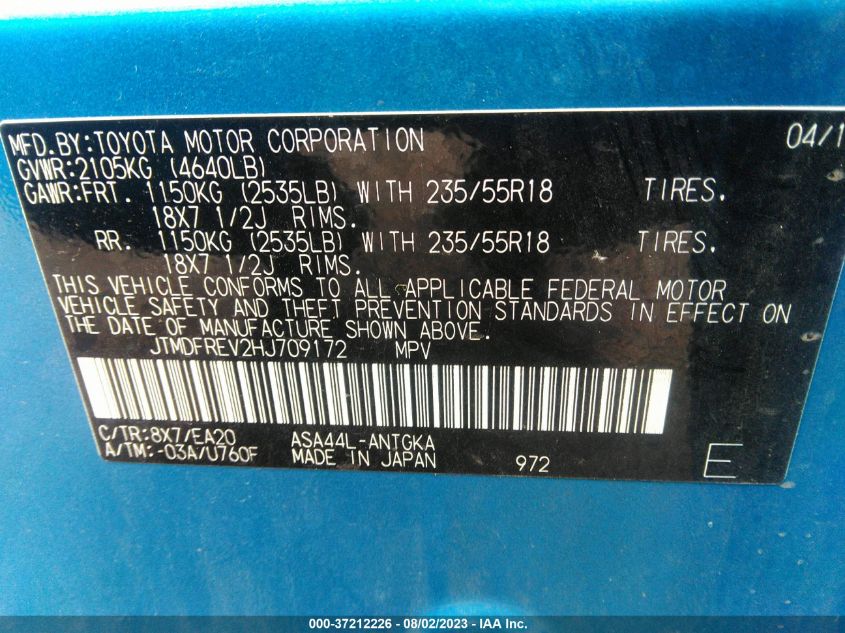 2017 TOYOTA RAV4 LIMITED/PLATINUM - JTMDFREV2HJ709172