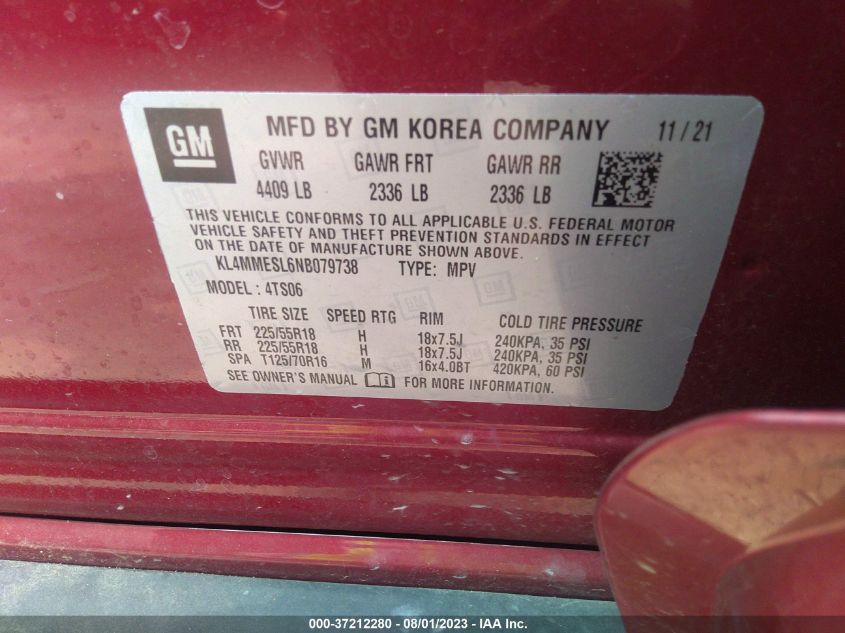 2022 BUICK ENCORE GX SELECT - KL4MMESL6NB079738