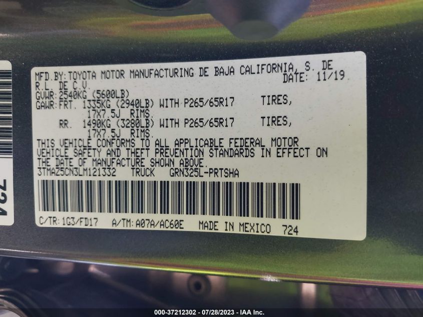 2020 TOYOTA TACOMA 2WD SR5/TRD SPORT - 3TMAZ5CN3LM121332