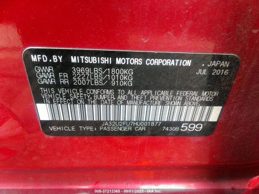 2017 MITSUBISHI LANCER ES/LE - JA32U2FU7HU001877