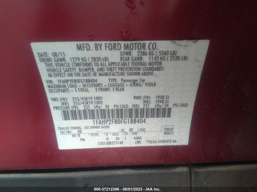 2015 FORD TAURUS LIMITED - 1FAHP2F80FG188404