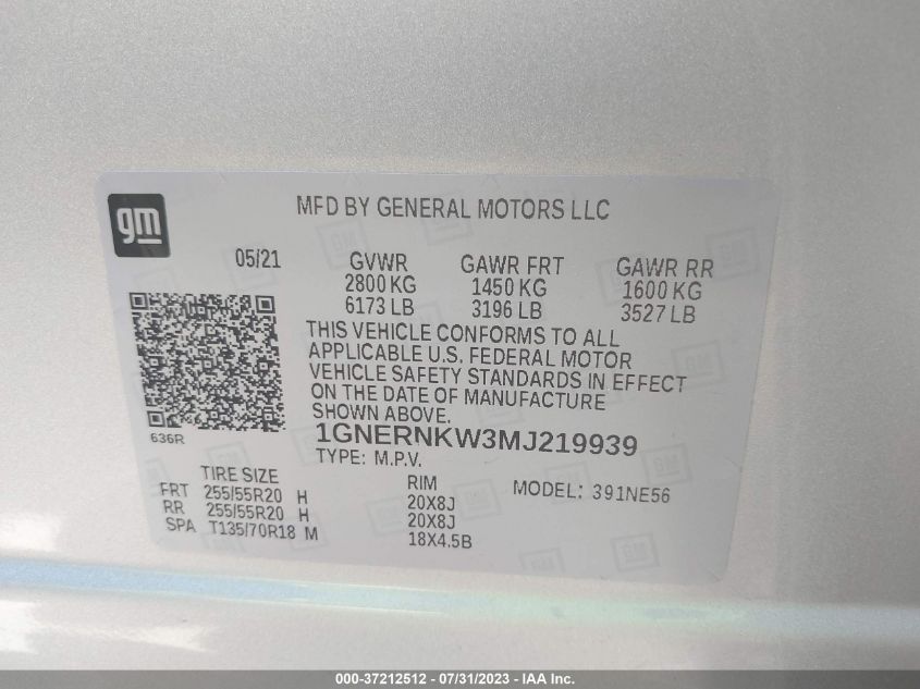 2021 CHEVROLET TRAVERSE HIGH COUNTRY - 1GNERNKW3MJ219939