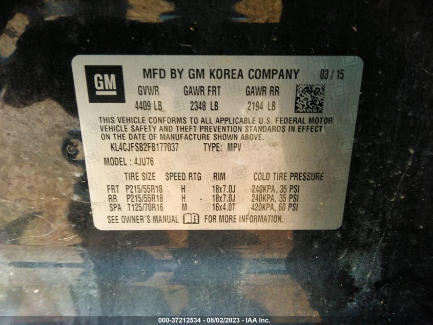 2015 BUICK ENCORE CONVENIENCE - KL4CJFSB2FB177037
