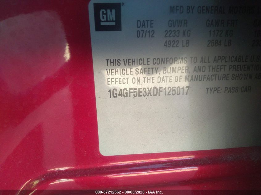 2013 BUICK LACROSSE PREMIUM 1 - 1G4GF5E3XDF125017